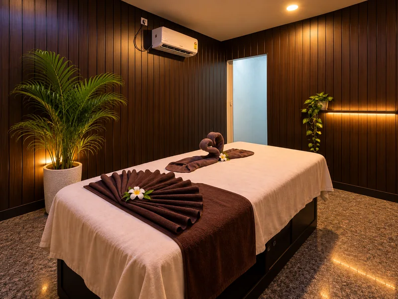 Landscape recreation of the Kainos Spa treatment room, based on the supplied photograph